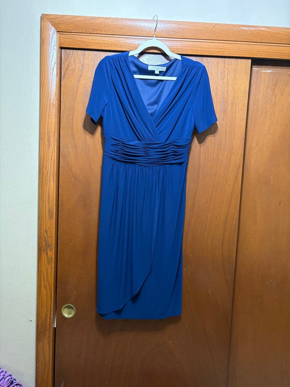 Evan Picone Bold Beginnings Blue Faux Wrap Dress Size 10 NWT Midi Career